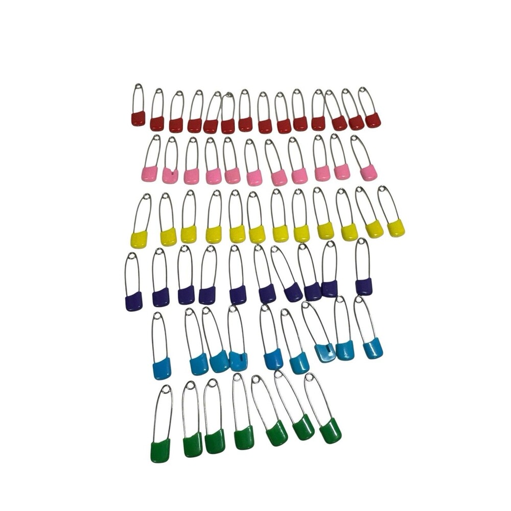 63 Piece Safety Pins Diaper Fasteners for Clothing Colorful Red Pink Green Blue - Picture 2 of 2